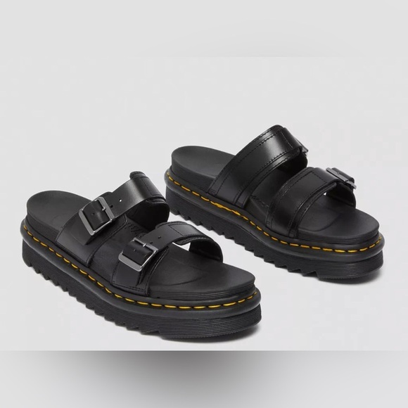 Doc Marten’s MYLES BRANDO black‎ LEATHER BUCKLE SLIDE SANDALS size 11 men new - Picture 2 of 14